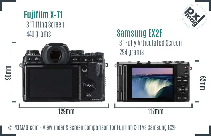 Fujifilm X-T1 vs Samsung EX2F Screen and Viewfinder comparison