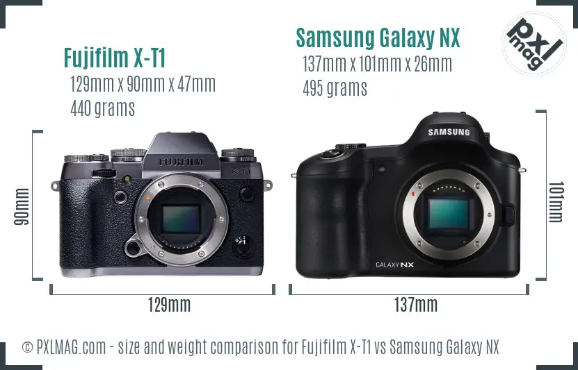 Fujifilm X-T1 vs Samsung Galaxy NX size comparison