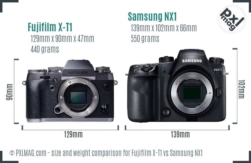 Fujifilm X-T1 vs Samsung NX1 size comparison