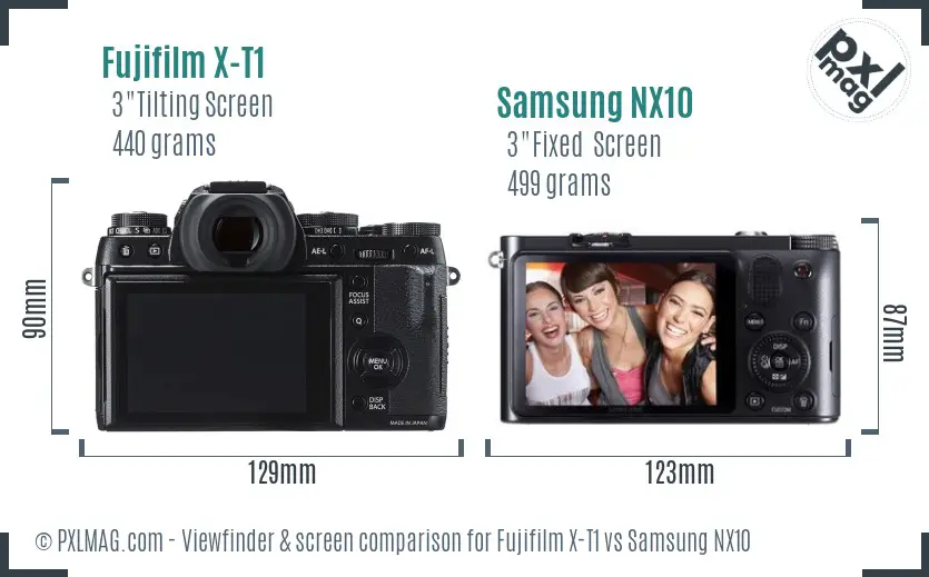Fujifilm X-T1 vs Samsung NX10 Screen and Viewfinder comparison