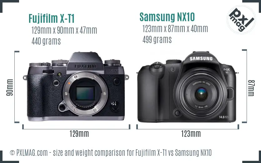 Fujifilm X-T1 vs Samsung NX10 size comparison