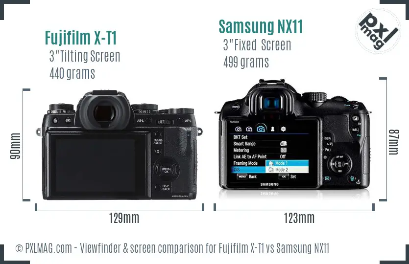 Fujifilm X-T1 vs Samsung NX11 Screen and Viewfinder comparison