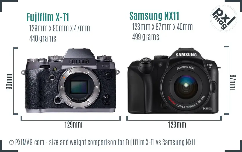 Fujifilm X-T1 vs Samsung NX11 size comparison