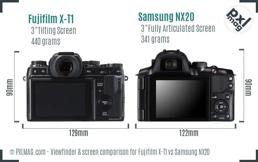 Fujifilm X-T1 vs Samsung NX20 Screen and Viewfinder comparison