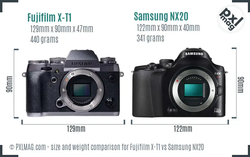 Fujifilm X-T1 vs Samsung NX20 size comparison