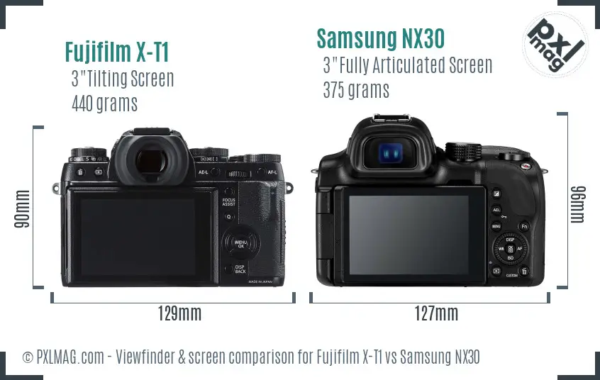 Fujifilm X-T1 vs Samsung NX30 Screen and Viewfinder comparison