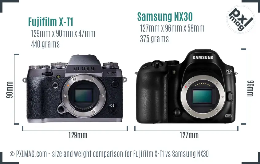 Fujifilm X-T1 vs Samsung NX30 size comparison