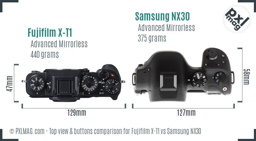 Fujifilm X-T1 vs Samsung NX30 top view buttons comparison