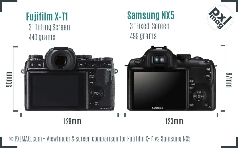 Fujifilm X-T1 vs Samsung NX5 Screen and Viewfinder comparison