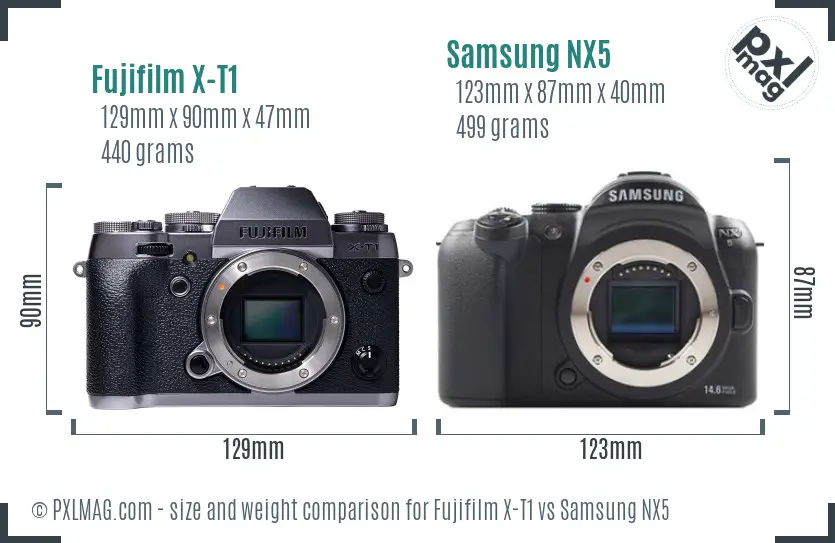 Fujifilm X-T1 vs Samsung NX5 size comparison