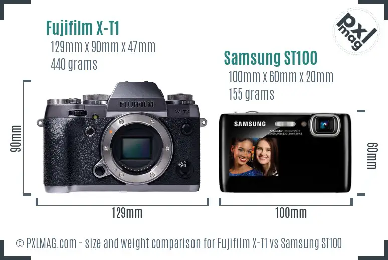 Fujifilm X-T1 vs Samsung ST100 size comparison