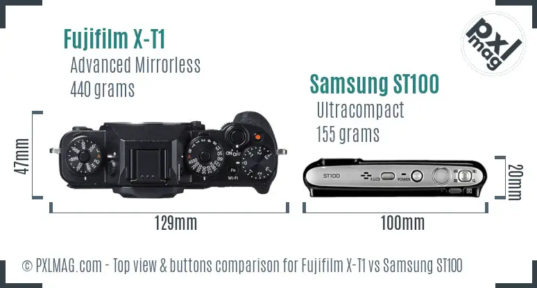 Fujifilm X-T1 vs Samsung ST100 top view buttons comparison