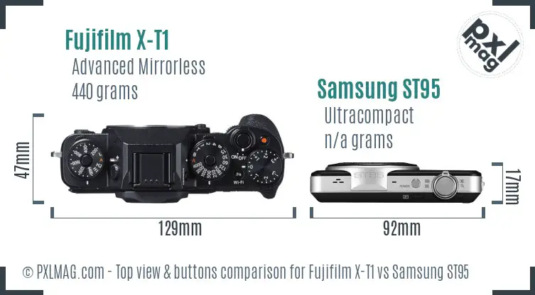 Fujifilm X-T1 vs Samsung ST95 top view buttons comparison