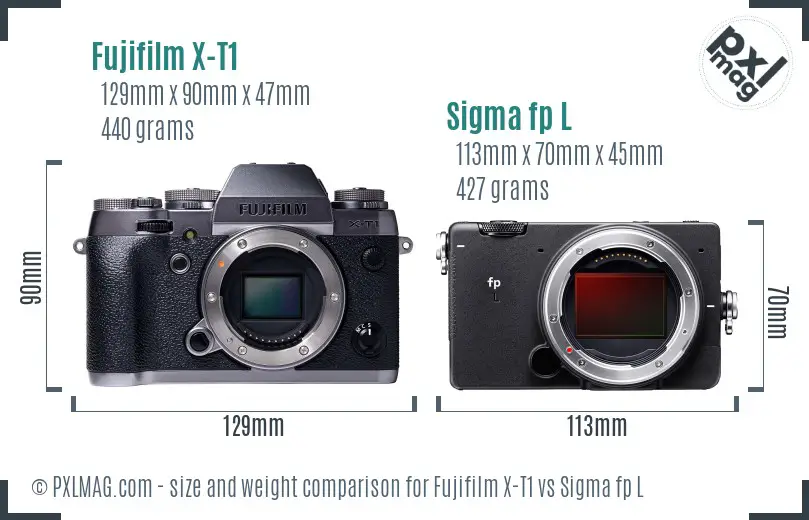 Fujifilm X-T1 vs Sigma fp L size comparison