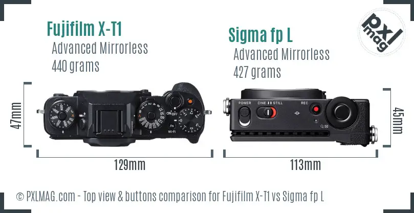 Fujifilm X-T1 vs Sigma fp L top view buttons comparison
