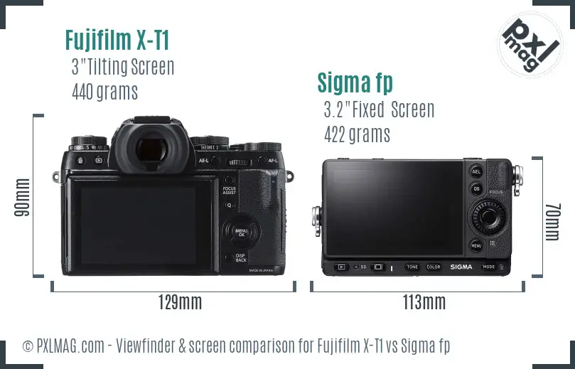 Fujifilm X-T1 vs Sigma fp Screen and Viewfinder comparison