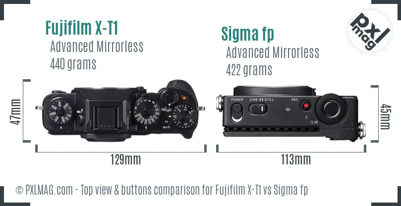 Fujifilm X-T1 vs Sigma fp top view buttons comparison