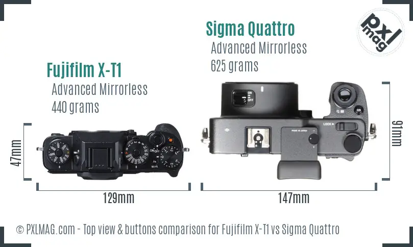 Fujifilm X-T1 vs Sigma Quattro top view buttons comparison