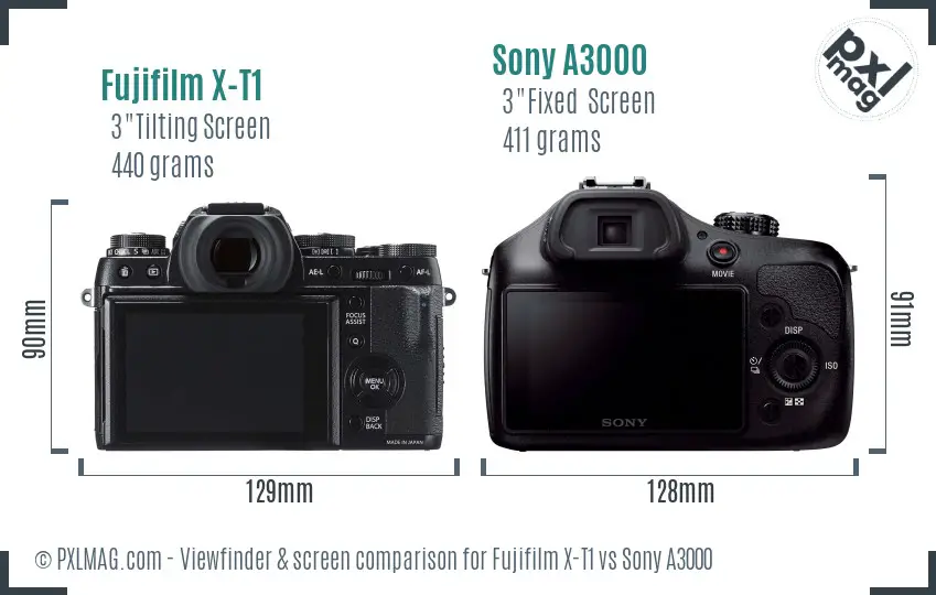 Fujifilm X-T1 vs Sony A3000 Screen and Viewfinder comparison