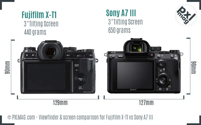 Fujifilm X-T1 vs Sony A7 III Screen and Viewfinder comparison