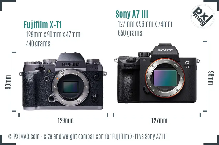 Fujifilm X-T1 vs Sony A7 III size comparison