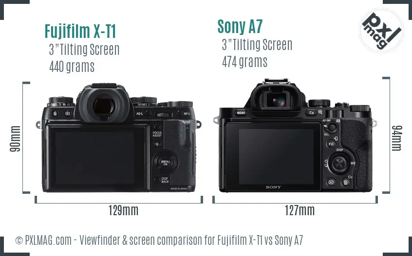 Fujifilm X-T1 vs Sony A7 Screen and Viewfinder comparison