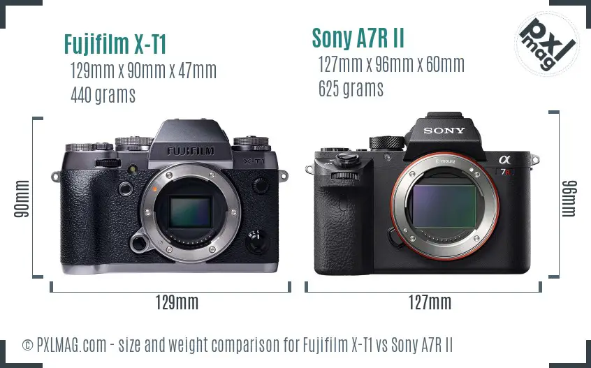 Fujifilm X-T1 vs Sony A7R II size comparison