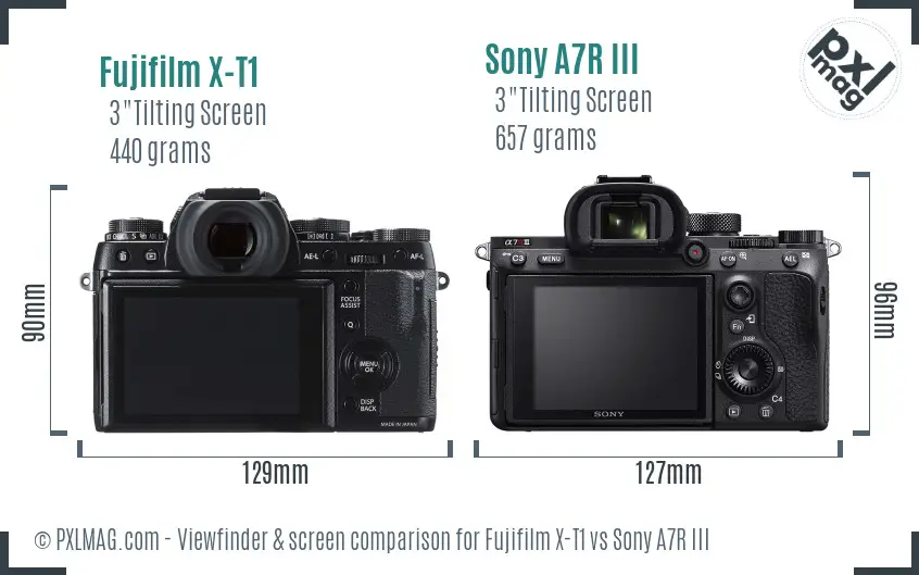 Fujifilm X-T1 vs Sony A7R III Screen and Viewfinder comparison