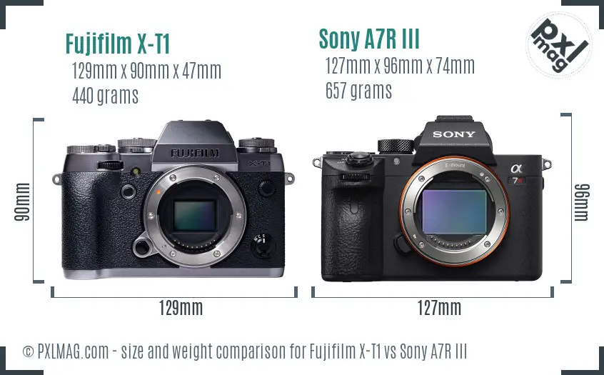 Fujifilm X-T1 vs Sony A7R III size comparison