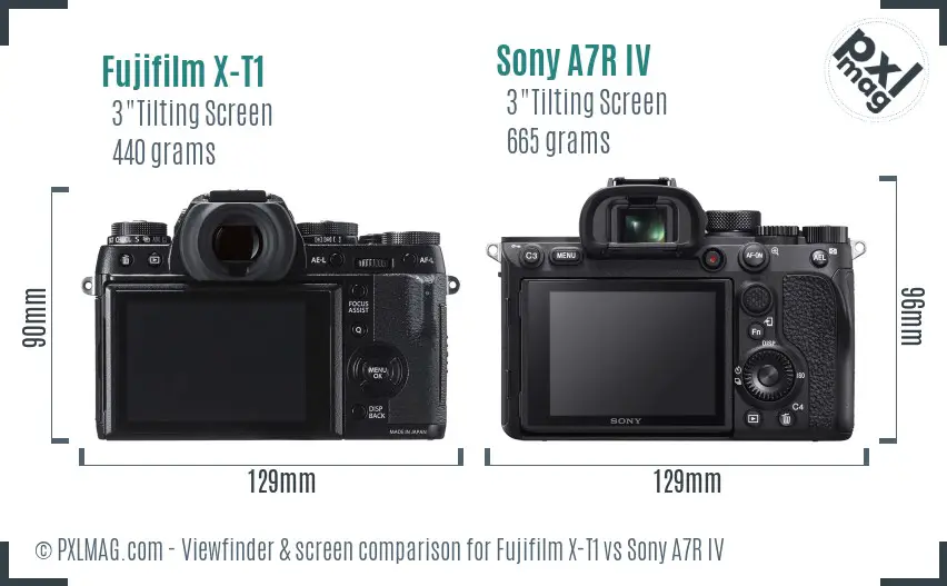 Fujifilm X-T1 vs Sony A7R IV Screen and Viewfinder comparison