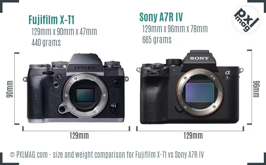 Fujifilm X-T1 vs Sony A7R IV size comparison