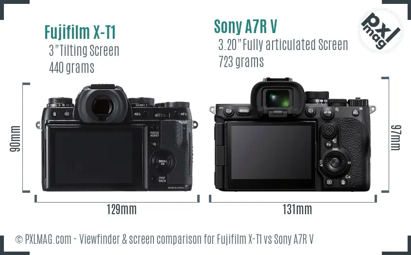 Fujifilm X-T1 vs Sony A7R V Screen and Viewfinder comparison