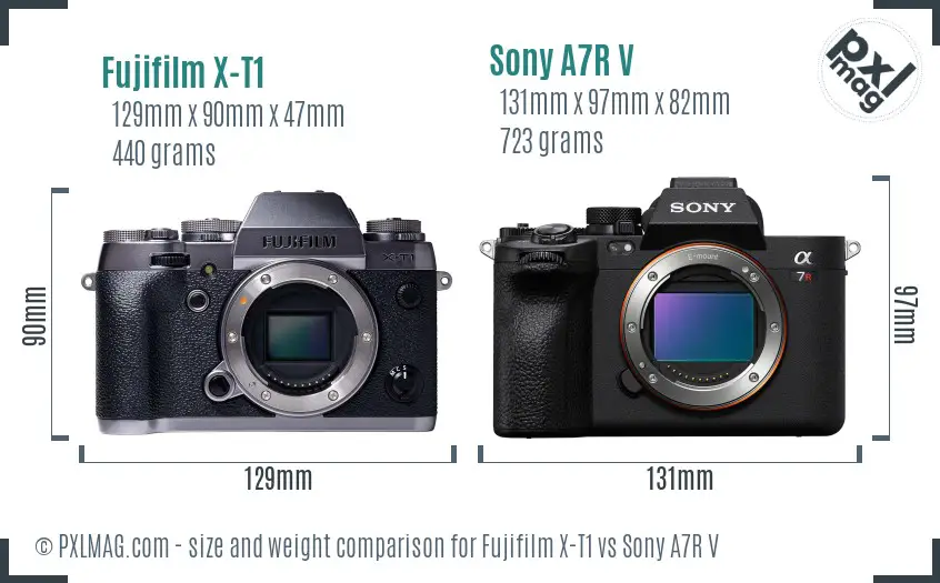 Fujifilm X-T1 vs Sony A7R V size comparison