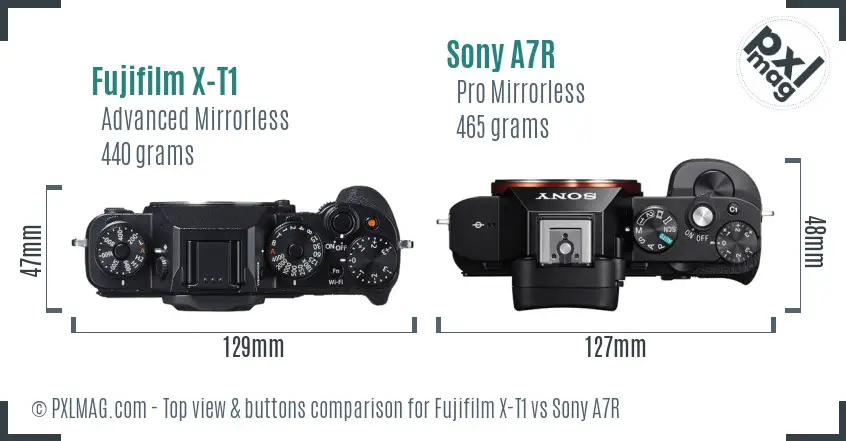 Fujifilm X-T1 vs Sony A7R top view buttons comparison