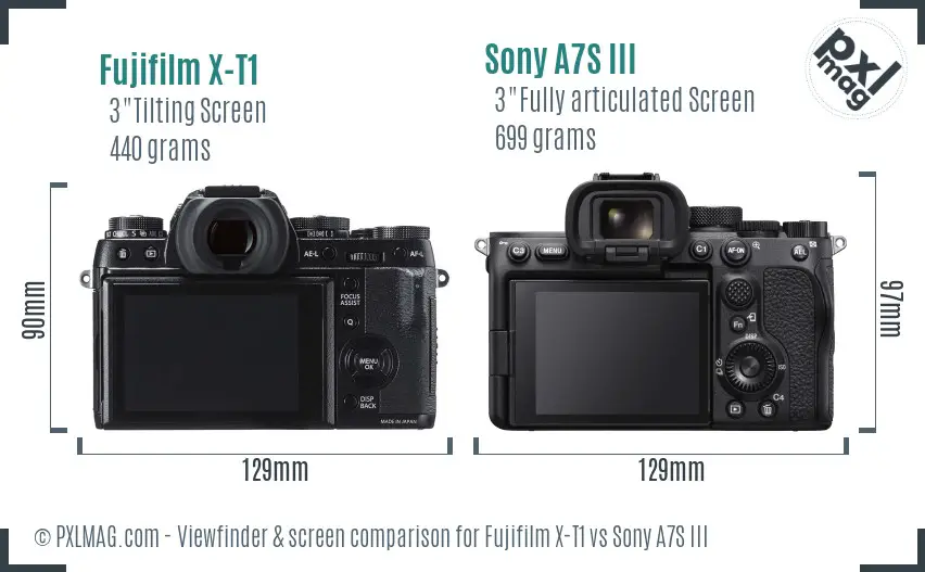 Fujifilm X-T1 vs Sony A7S III Screen and Viewfinder comparison