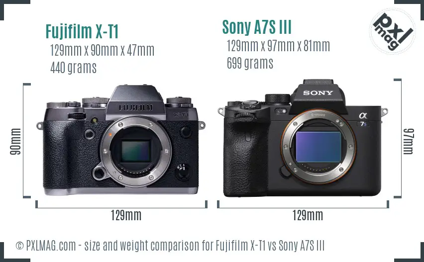 Fujifilm X-T1 vs Sony A7S III size comparison