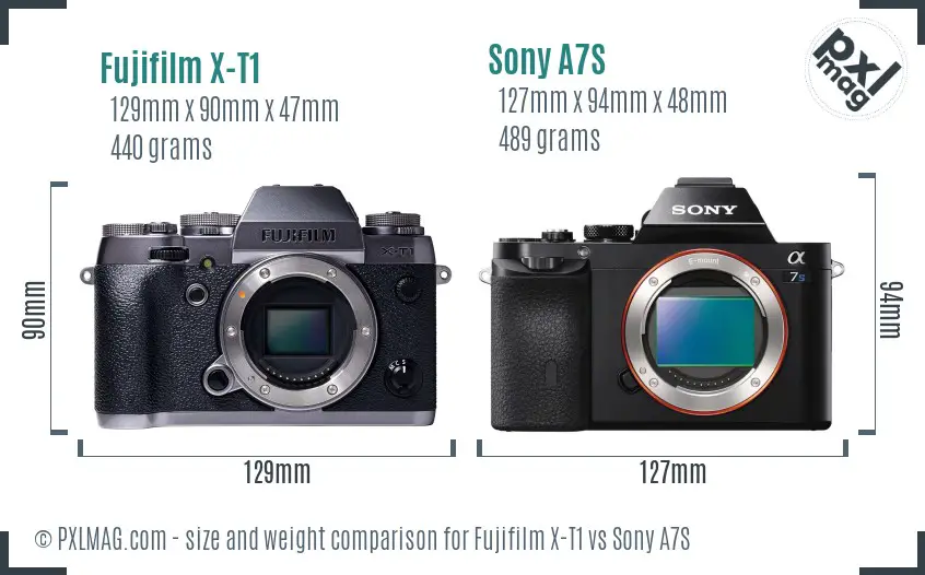 Fujifilm X-T1 vs Sony A7S size comparison