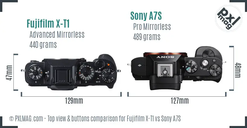 Fujifilm X-T1 vs Sony A7S top view buttons comparison