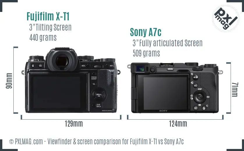 Fujifilm X-T1 vs Sony A7c Screen and Viewfinder comparison