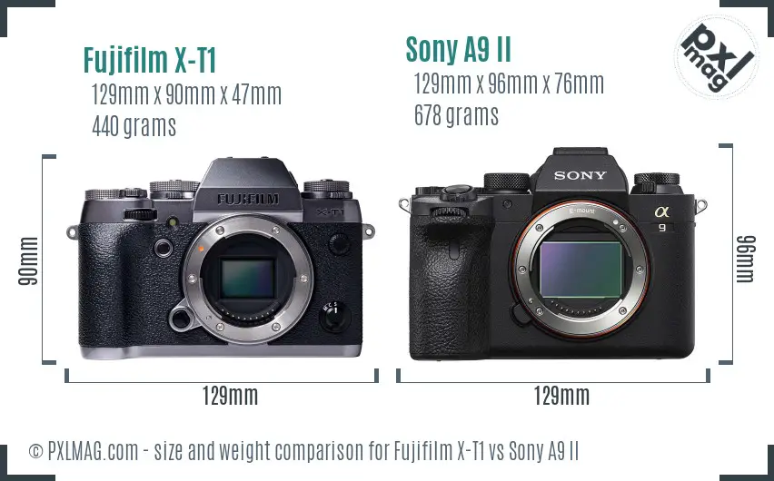 Fujifilm X-T1 vs Sony A9 II size comparison