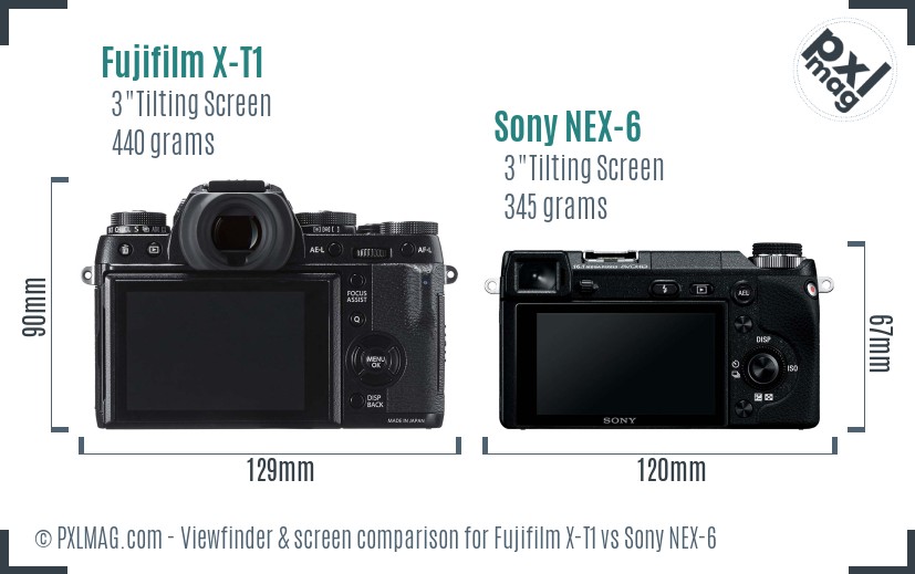 Fujifilm X-T1 vs Sony NEX-6 Screen and Viewfinder comparison