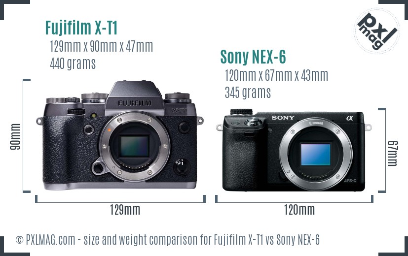 Fujifilm X-T1 vs Sony NEX-6 size comparison