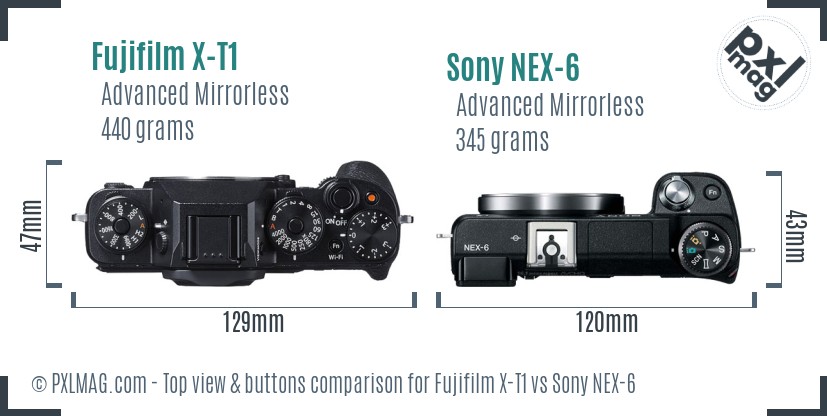 Fujifilm X-T1 vs Sony NEX-6 top view buttons comparison