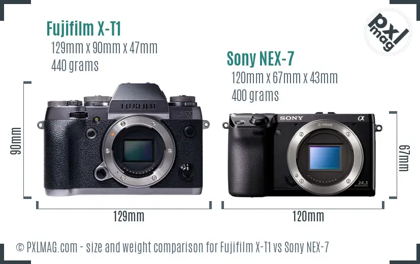 Fujifilm X-T1 vs Sony NEX-7 size comparison