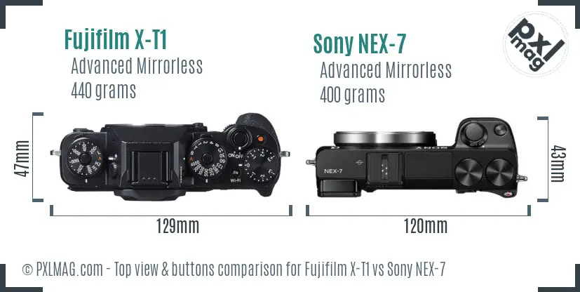 Fujifilm X-T1 vs Sony NEX-7 top view buttons comparison