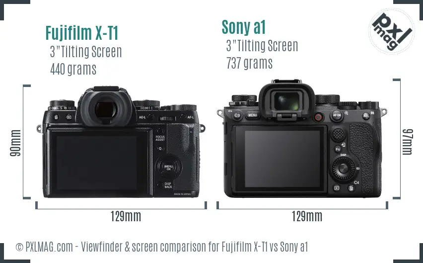 Fujifilm X-T1 vs Sony a1 Screen and Viewfinder comparison