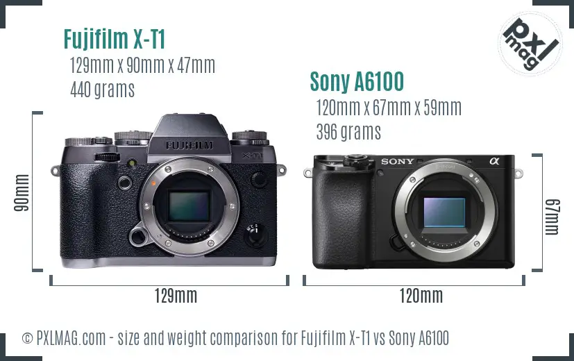 Fujifilm X-T1 vs Sony A6100 size comparison