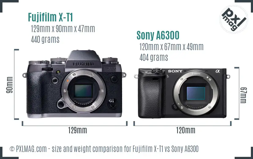 Fujifilm X-T1 vs Sony A6300 size comparison