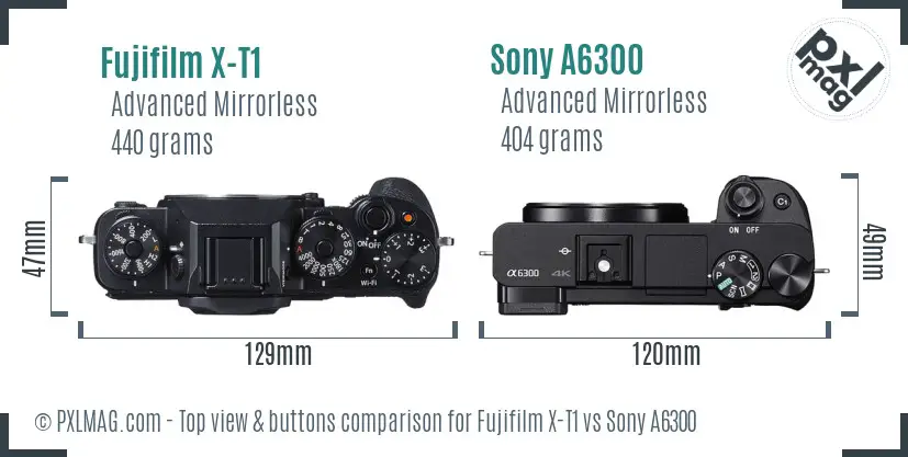 Fujifilm X-T1 vs Sony A6300 top view buttons comparison