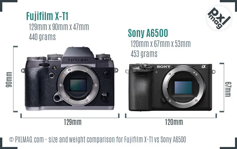 Fujifilm X-T1 vs Sony A6500 size comparison